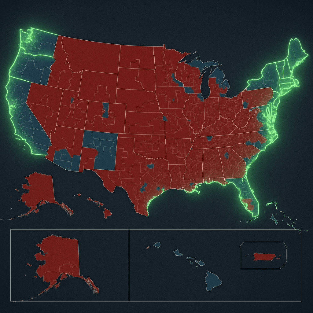 Electoral map showing coastal district gains